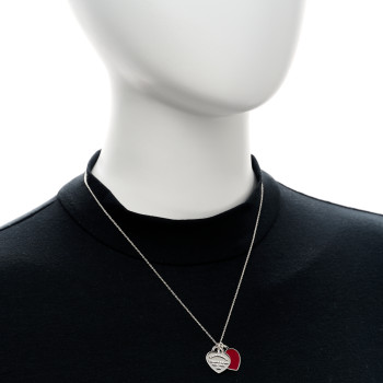 TIFFANY Sterling Silver Enamel Return to Tiffany Double Heart Tag Pendant Necklace Red