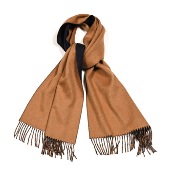 HERMES Cashmere Recto Verso Muffler Camel Marine