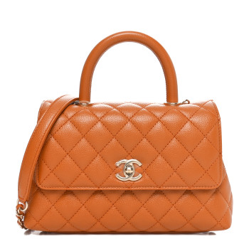 CHANEL Caviar Quilted Mini Coco Handle Flap Light Brown
