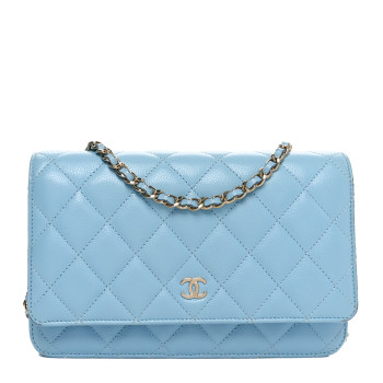CHANEL Caviar Quilted Wallet on Chain WOC Light Blue