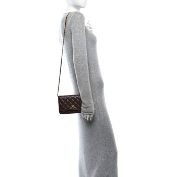 CHANEL Lambskin Quilted CC Pearl Crush Wallet on Chain WOC Dark Brown