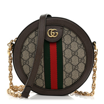 GUCCI GG Supreme Monogram Web Mini Ophidia Round Shoulder Bag Brown