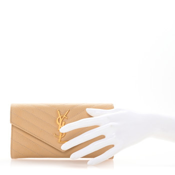 SAINT LAURENT Grain De Poudre Matelasse Chevron Monogram Flap Wallet Nude Powder