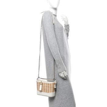 CHANEL Rattan Calfskin Small Gabrielle Hobo Beige Ivory