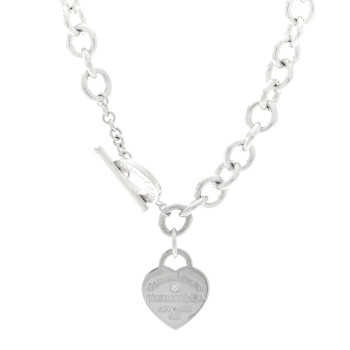 TIFFANY Sterling Silver Diamond Return to Tiffany Heart Tag Toggle Necklace