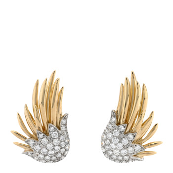 TIFFANY 18K Yellow Gold Platinum Diamond Schlumberger Flame Clip On Earrings