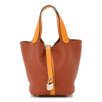 HERMES Taurillon Clemence Swift Picotin 18 PM Cuivre Jaune D'or