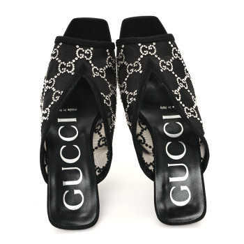 GUCCI Tela Retino Kid Scamosciato Crystal GG Monogram Square G 95mm Slide Sandals 35 Black