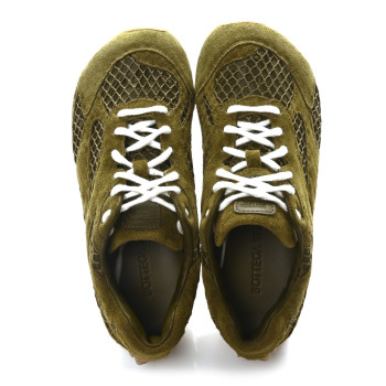 BOTTEGA VENETA Calfskin Fishnet Fabric Orbit Sneakers 37 Olive Oil