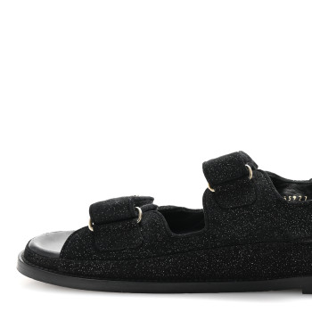 CHANEL Suede Calfskin Glitter Crystal Velcro Dad Sandals 40 Black