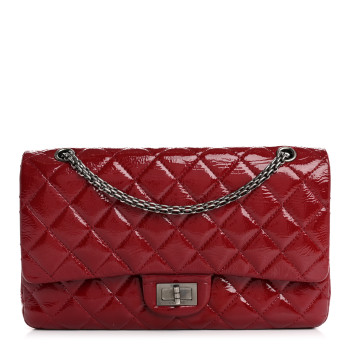 CHANEL Distressed Patent Quilted 2.55 Reissue 227 Flap Raspberry Red