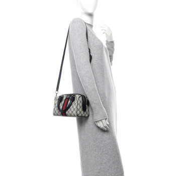 GUCCI GG Supreme Monogram Textured Dollar Calfskin Web Mini Ophidia Top Handle Bag Beige Blue