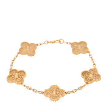 VAN CLEEF & ARPELS 18K Yellow Gold 5 Motifs Vintage Alhambra Bracelet