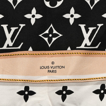 LOUIS VUITTON Silk Monogram Confidential Square 45 Scarf Black White
