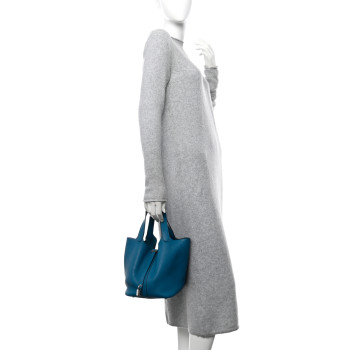 HERMES Taurillon Clemence Picotin Lock 22 MM Bleu Izmir