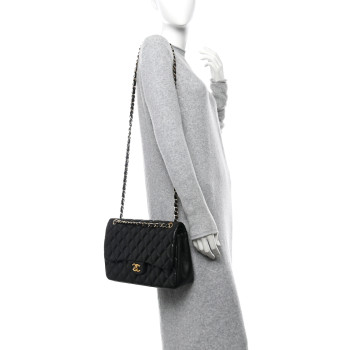 CHANEL Lambskin Quilted Jumbo Double Flap Black