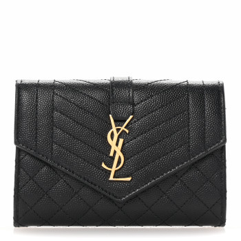 SAINT LAURENT Grain De Poudre Textured Mixed Matelasse Triquilt Small Monogram Envelope Wallet Black