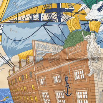 HERMES Silk Flagship Scarf 90 Emeraude Bleu Jean