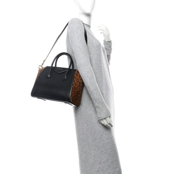 GIVENCHY Calfskin Suede Leopard Print Small Antigona Black