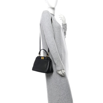 FENDI Nappa Mini Peekaboo Iconic Satchel Black