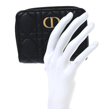 CHRISTIAN DIOR Grained Calfskin Supple Cannage Caro Scarlet Zipped Wallet Black