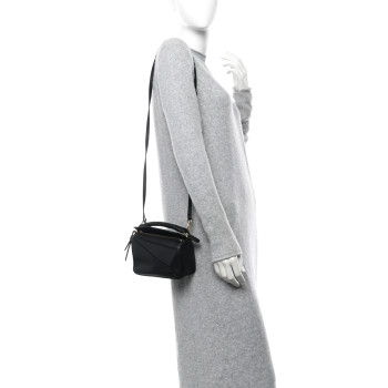 LOEWE Calfskin Mini Woven Puzzle Bag Black