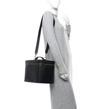 CHANEL Caviar Timeless CC Large Cosmetic Train Case Black
