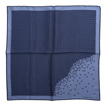 HERMES Silk Jigsaw Horse Pocket Square Scarf 45 Marine Bleu Moyen Ciel