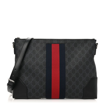GUCCI Soft GG Supreme Monogram Appia Calfskin Web East West Messenger Bag Black Grey