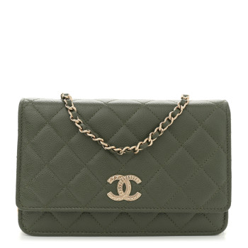 CHANEL Caviar Quilted Multi Chain Wallet On Chain WOC Khaki