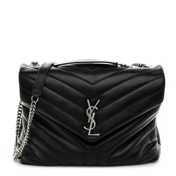SAINT LAURENT Calfskin Y Quilted Monogram Medium Loulou Chain Satchel Black