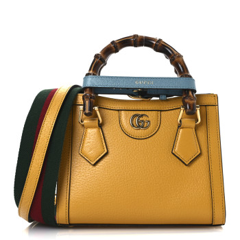GUCCI Textured Dollar Calfskin Web Mini Diana Tote Bag Yellow Dusty Azure