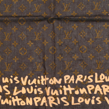 LOUIS VUITTON Silk Graffiti Monogram Scarf Peach