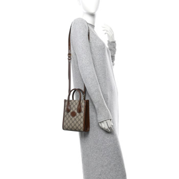 GUCCI GG Supreme Monogram Azalea Calfskin Mini Retro Interlocking G Tote Bag Beige Ebony Brown Sugar