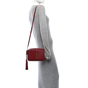 SAINT LAURENT Calfskin Matelasse Monogram Lou Camera Bag Opyum Red