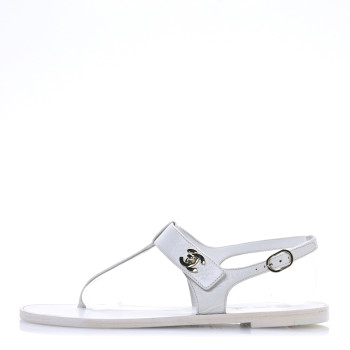 CHANEL Lambskin CC Thong Sandals 36 White