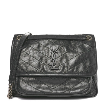 SAINT LAURENT Crinkled Calfskin Matelasse Monogram Medium Niki Chain Satchel Military Olive