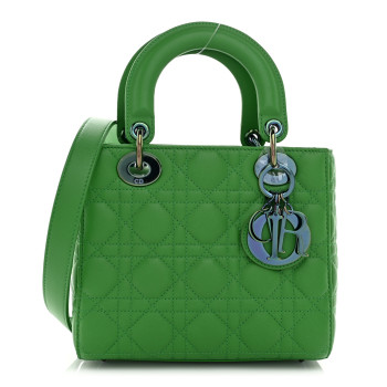 CHRISTIAN DIOR Lambskin Cannage Small Lady Dior Bright Green