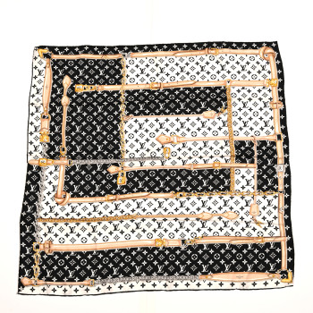 LOUIS VUITTON Silk Monogram Confidential Square 45 Scarf Black White