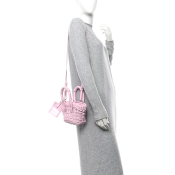 BALENCIAGA Faux Calfskin Braided Varnished XXS Bistro Basket Candy Pink