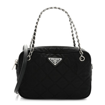 PRADA Nylon Tessuto Impuntu Quilted Bandoliera Crossbody Bag Black