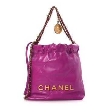 CHANEL Shiny Calfskin Quilted Mini Chanel 22 Purple