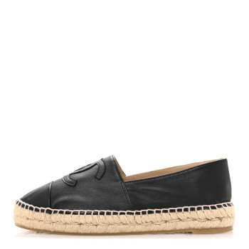 CHANEL Lambskin CC Espadrilles 38 Black