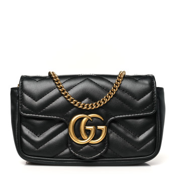 GUCCI Calfskin Matelasse Super Mini GG Marmont Shoulder Bag Black