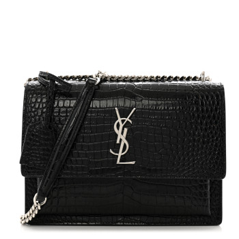 SAINT LAURENT Calfskin Crocodile Embossed Medium Monogram Sunset Black