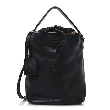 BURBERRY Grainy Calfskin Canvas Mega Check Medium Ashby Hobo Black