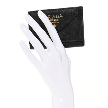 PRADA Saffiano Metal Tri-Fold Envelope Card Holder Wallet Black