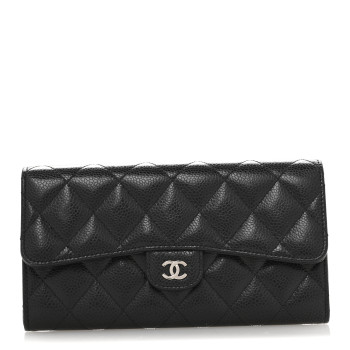 CHANEL Caviar Quilted Large Gusset Flap Wallet Black