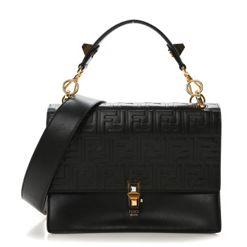 FENDI Vitello Liberty FF 1974 Embossed Kan I Shoulder Bag Black
