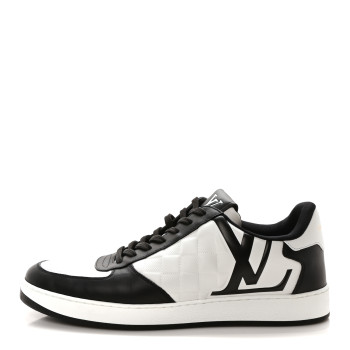 LOUIS VUITTON Calfskin Maxi Damier Mens Rivoli Sneakers 8.5 Black White